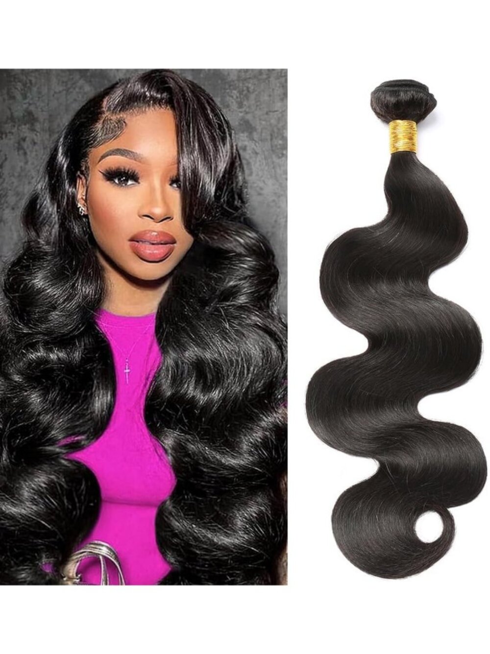 22" Body Wave Human Hair Extensions - Brazilian Bundles, Natural Black, Soft